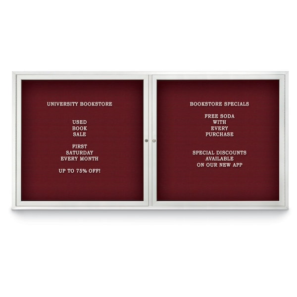 United Visual Products 72"x48" 3-Door Enclosed Outdoor Letterboard, Burgundy/Satin UV1164D-SATIN-BURGUN - main